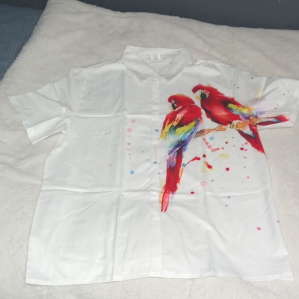 Parrot White and Red Casual Button Down Shirt